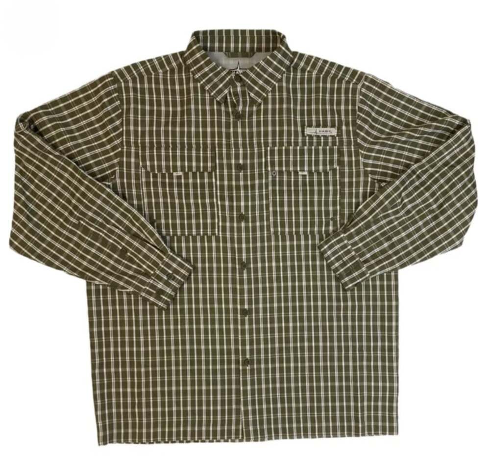 Habit Vented UPF 40 Roll-Up Long Sleeve Fishing Shirt Green White Plaid Mens XL